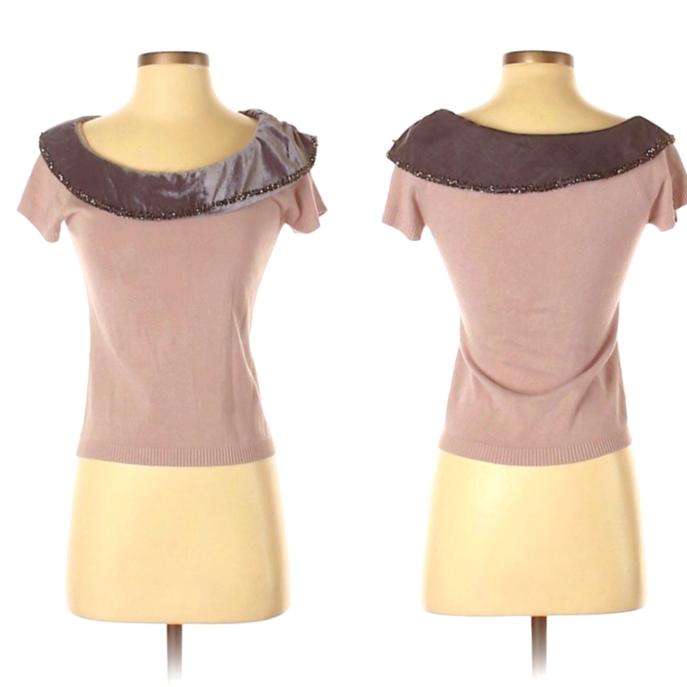 Moth Lilac Velvet Beaded Collar Knit Top Retro Vintage Style Fairy Boho Ethereal